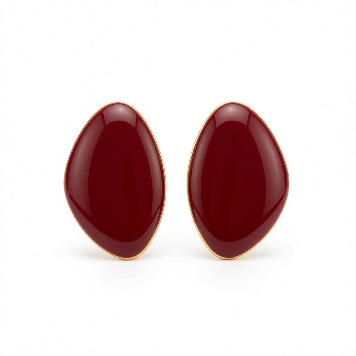 Red Enamel and Goldtone Drop Statement Stud Earrings, cubic zirconia stud earrings for women, everyday style, side view