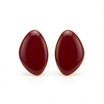 Red Enamel and Goldtone Drop Statement Stud Earrings, cubic zirconia stud earrings for women, everyday style, side view