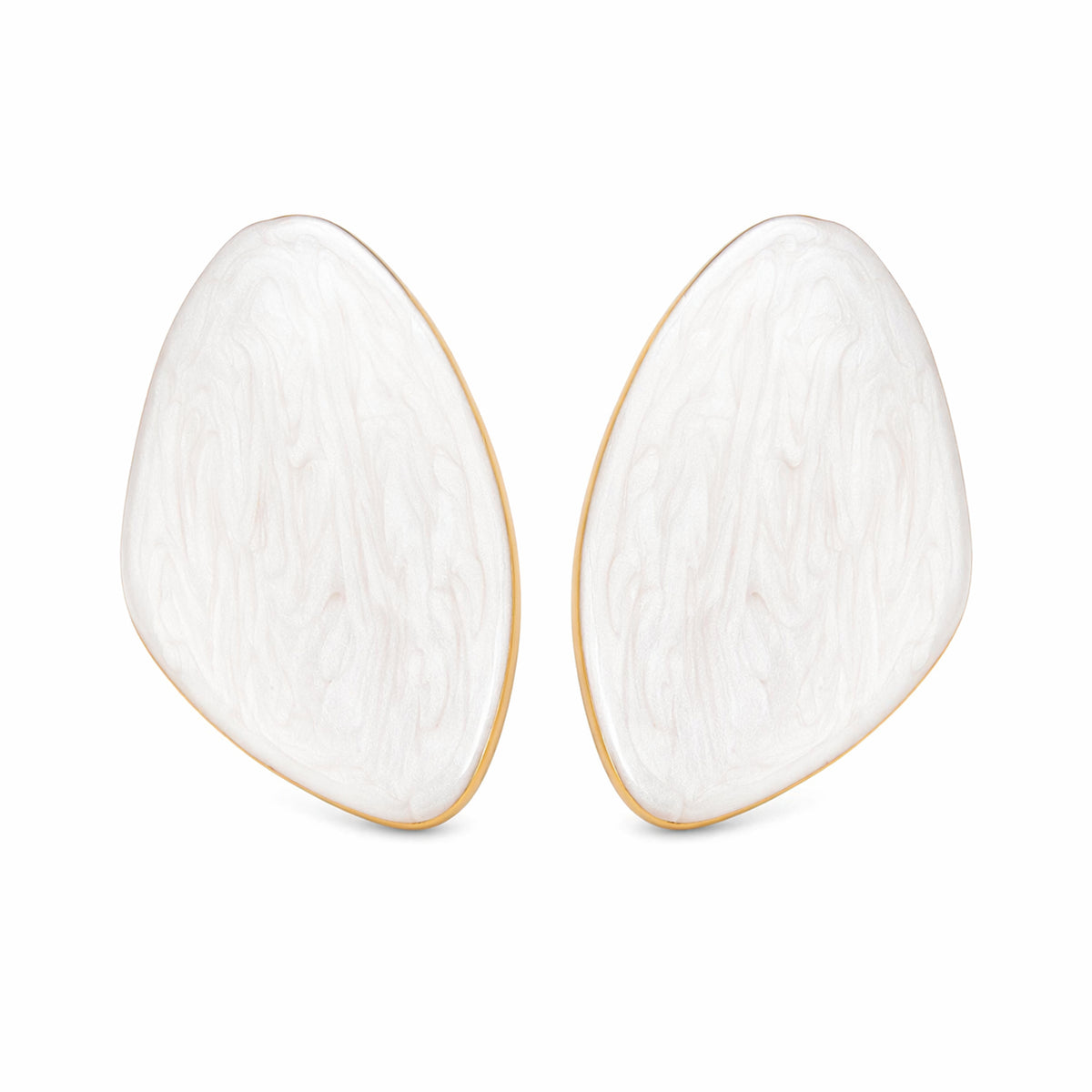 White Enamel & Goldtone Drop Statement Stud Earrings