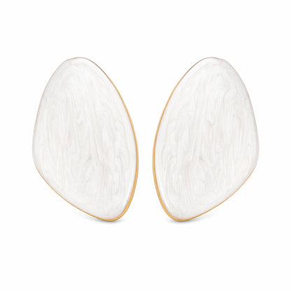 White Enamel & Goldtone Drop Statement Stud Earrings