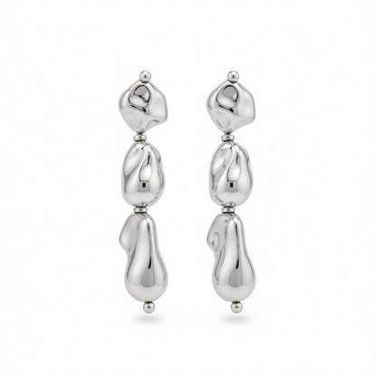 Silvertone Irregular Drop Bead Tiered Dangle Earrings, vintage-inspired design, side view