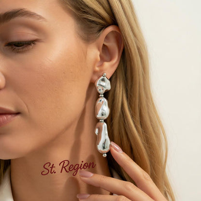 Silvertone Irregular Drop Bead Tiered Dangle Earrings, vintage-inspired design, styled look