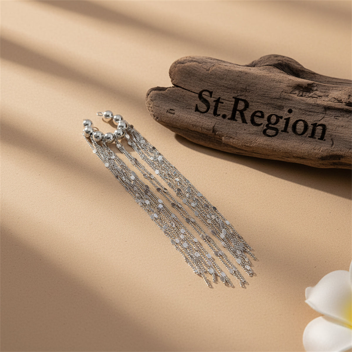 Silvertone Beaded Sequin Tassel Ear Cuff