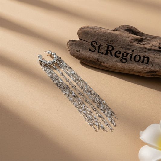 Silvertone Beaded Sequin Tassel Ear Cuff