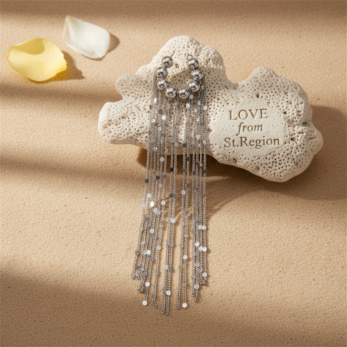 Silvertone Beaded Sequin Tassel Ear Cuff