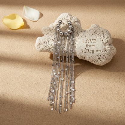 Silvertone Beaded Sequin Tassel Ear Cuff
