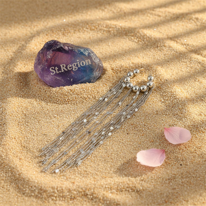 Silvertone Beaded Sequin Tassel Ear Cuff