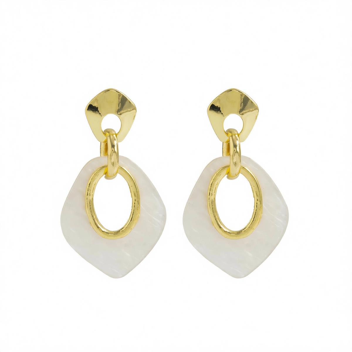 Acrylic and Goldtone Rhombus Dangle Earrings, gold drop earrings for women, elegant gift for her, side view