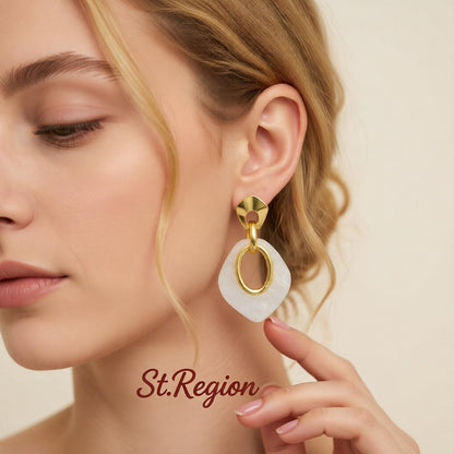 Acrylic and Goldtone Rhombus Dangle Earrings, gold drop earrings for women, elegant gift for her, styled look