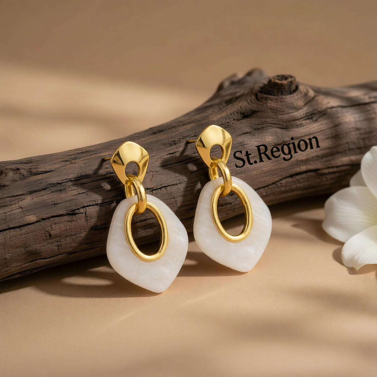 Acrylic & Goldtone Rhombus Dangle Earrings