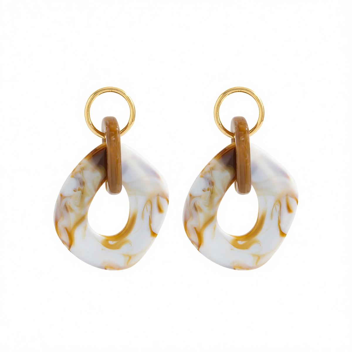 Multi-Colored Acrylic and Goldtone Rhombus Dangle Earrings, gold drop earrings for women, everyday style, side view
