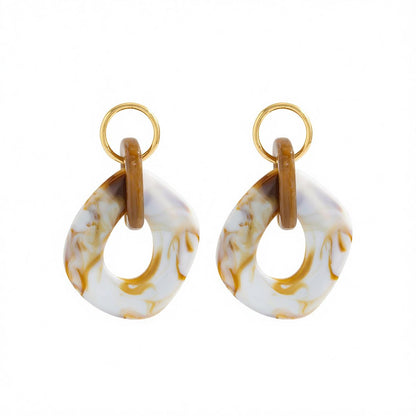 Multi-Colored Acrylic and Goldtone Rhombus Dangle Earrings, gold drop earrings for women, everyday style, side view