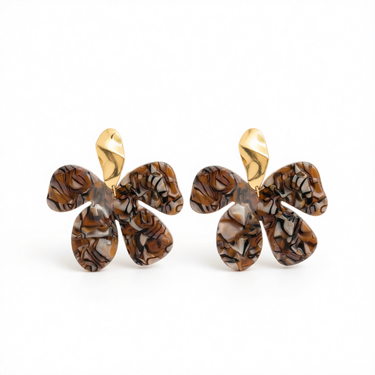 Multi-Colored Acrylic & Goldtone Flower Dangle Earrings