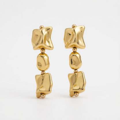 Goldtone Cube Bead Dangle Earrings, gold drop earrings for women, elegant gift for her, side view