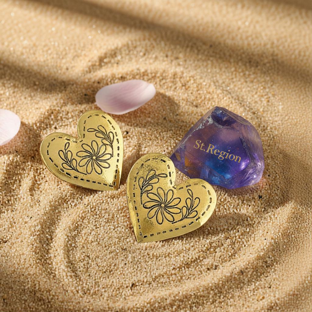 Goldtone Flower Heart Stud Earrings, cubic zirconia stud earrings for women, everyday style, detail close-up