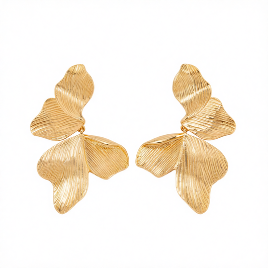 Goldtone Textured Petals Dangle Earrings