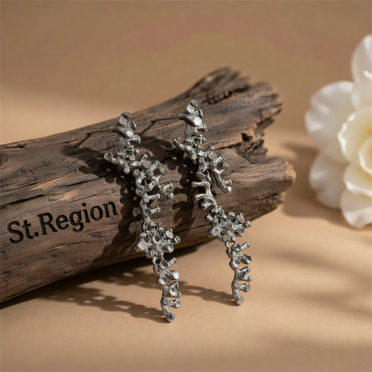 Cubic Zirconia & Blacktone Coral Branch Dangle Earrings