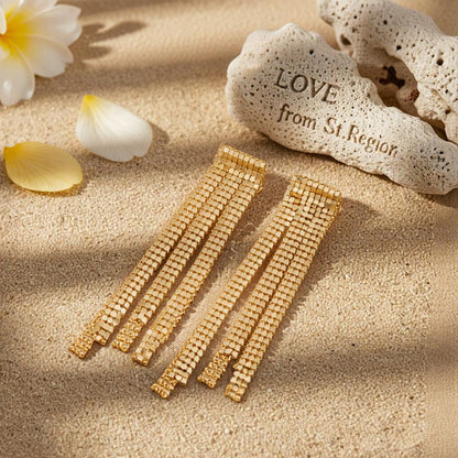 Goldtone Sequin Tassel Dangle Earrings, gold drop earrings for women, elegant gift for her, lifestyle look