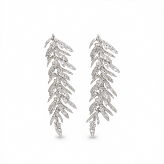 Silvertone Textured Leaves Dangle Earrings