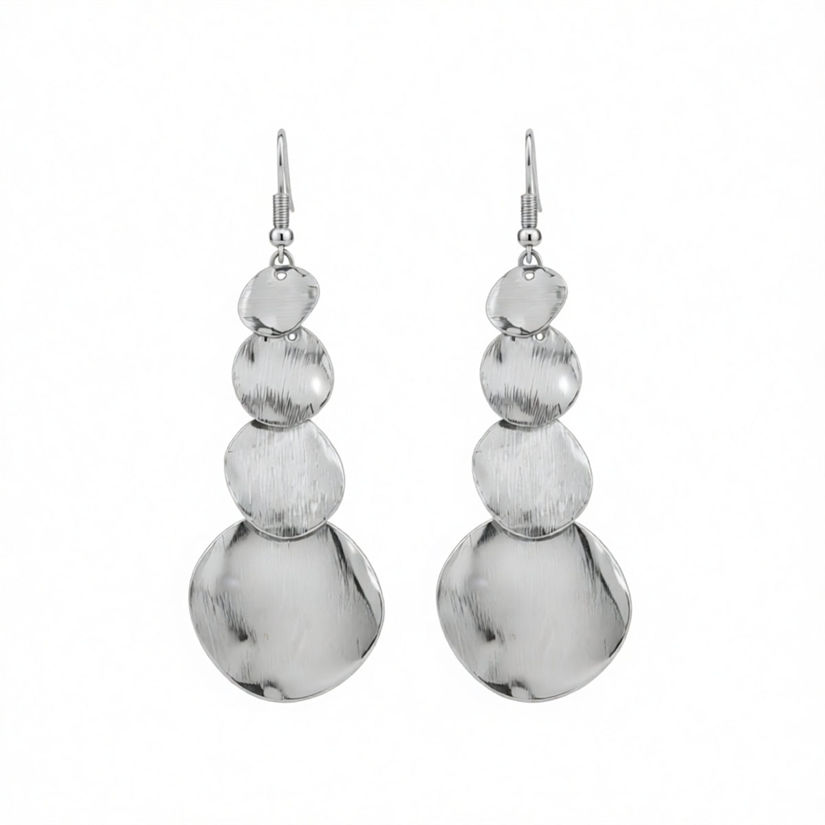 Silvertone Graduated Disc Dangle Earrings