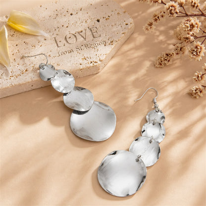 Silvertone Graduated Disc Dangle Earrings