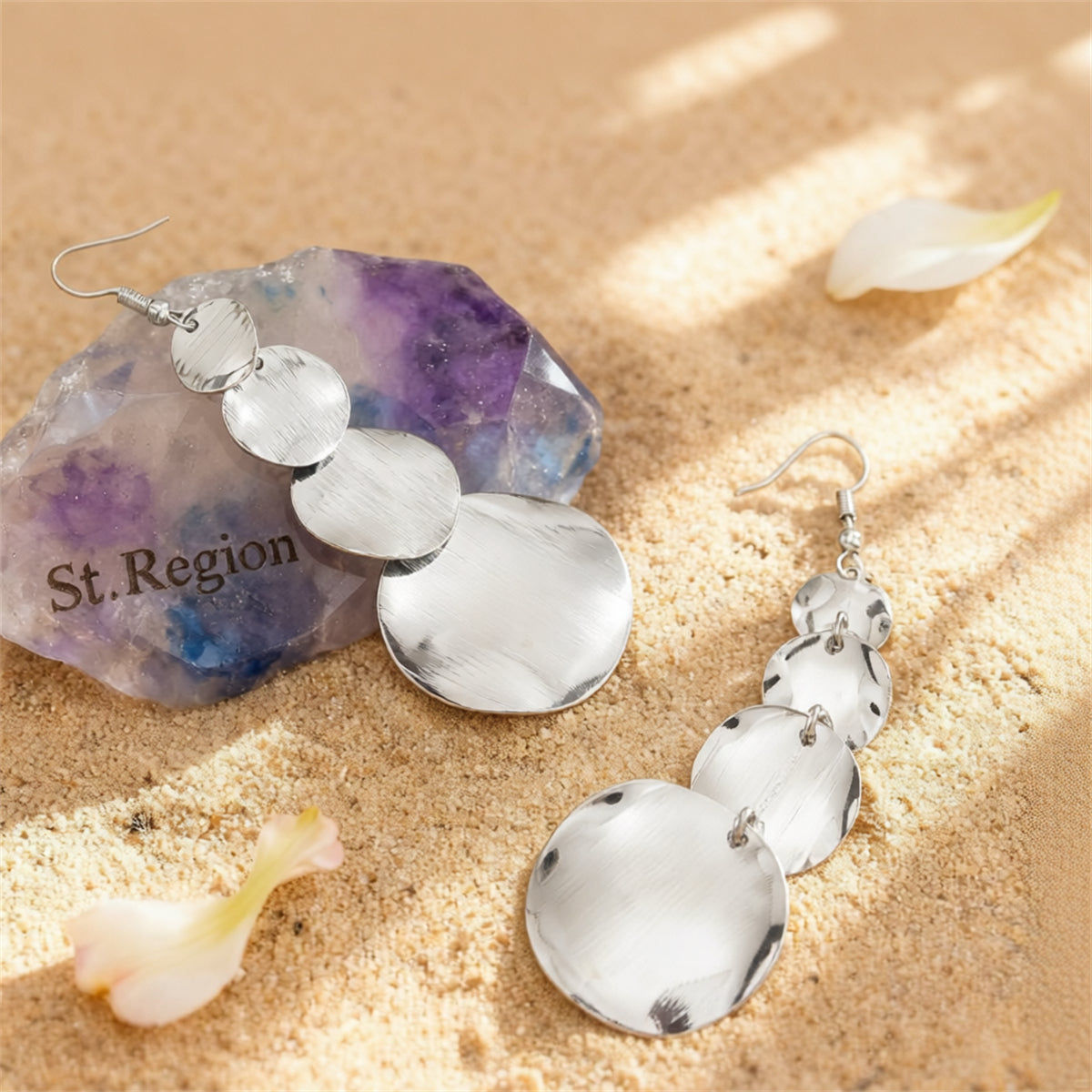 Silvertone Graduated Disc Dangle Earrings