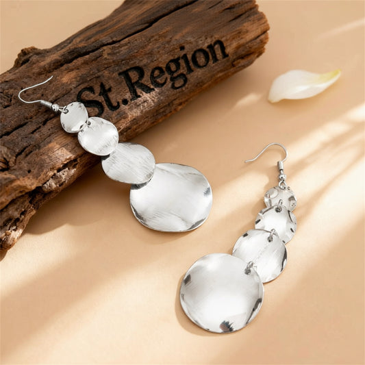 Silvertone Graduated Disc Dangle Earrings