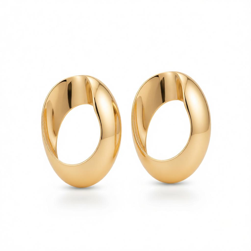 Goldtone Open Oval Statement Earrings, cubic zirconia stud earrings for women, botanical inspired, side view