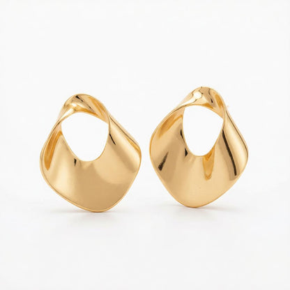 Goldtone Open Twisted Irregular Statement Earrings, cubic zirconia stud earrings for women, side view