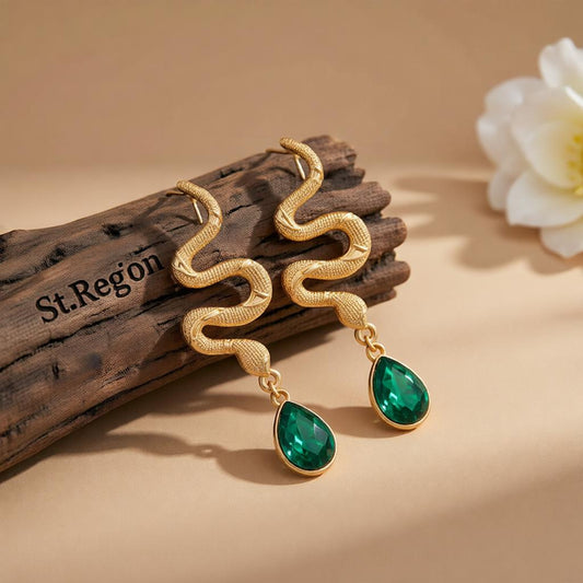 Crystal & Goldtone Textured Snake Dangle Earrings