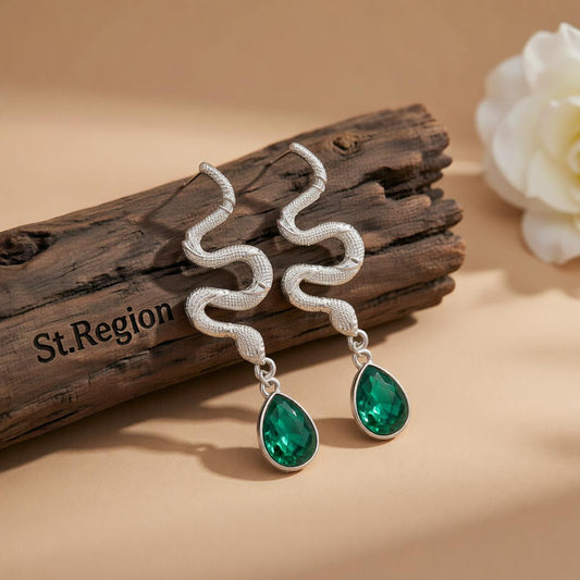 Crystal & Silvertone Textured Snake Dangle Earrings