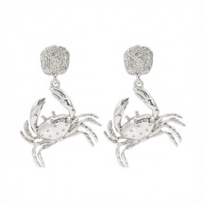 Silvertone Crab Dangle Earrings, silver drop earrings for women, elegant gift for her, side view