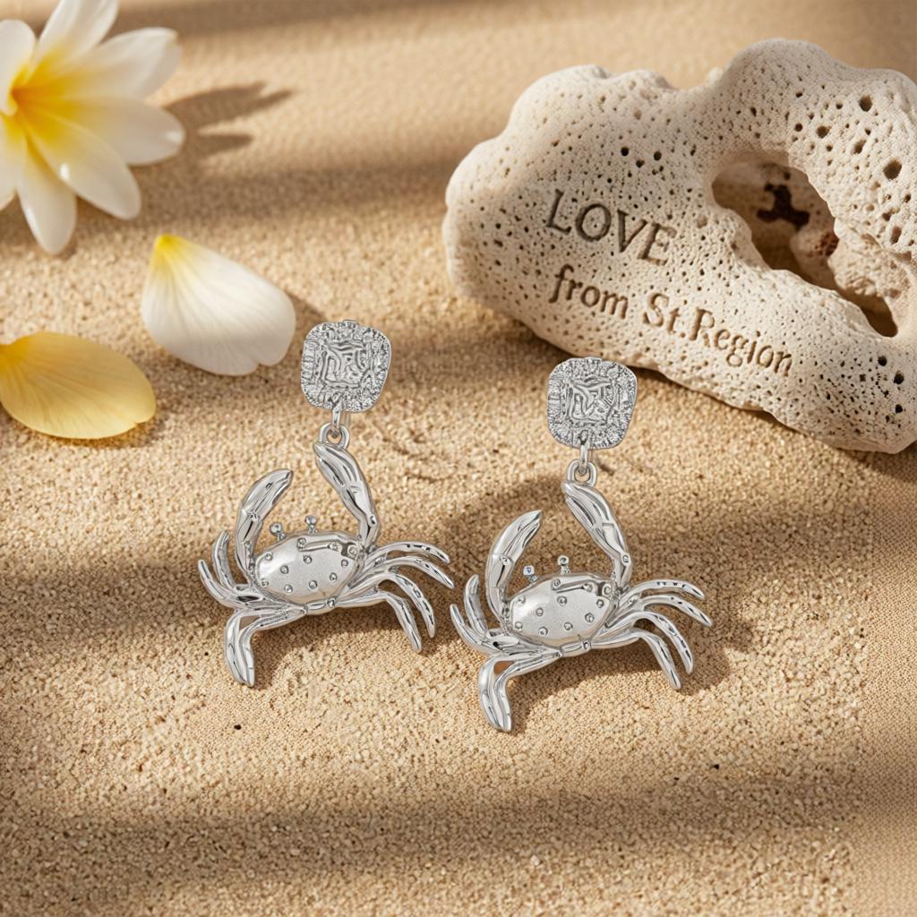 Silvertone Crab Dangle Earrings, silver drop earrings for women, elegant gift for her, lifestyle look