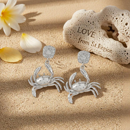 Silvertone Crab Dangle Earrings, silver drop earrings for women, elegant gift for her, lifestyle look