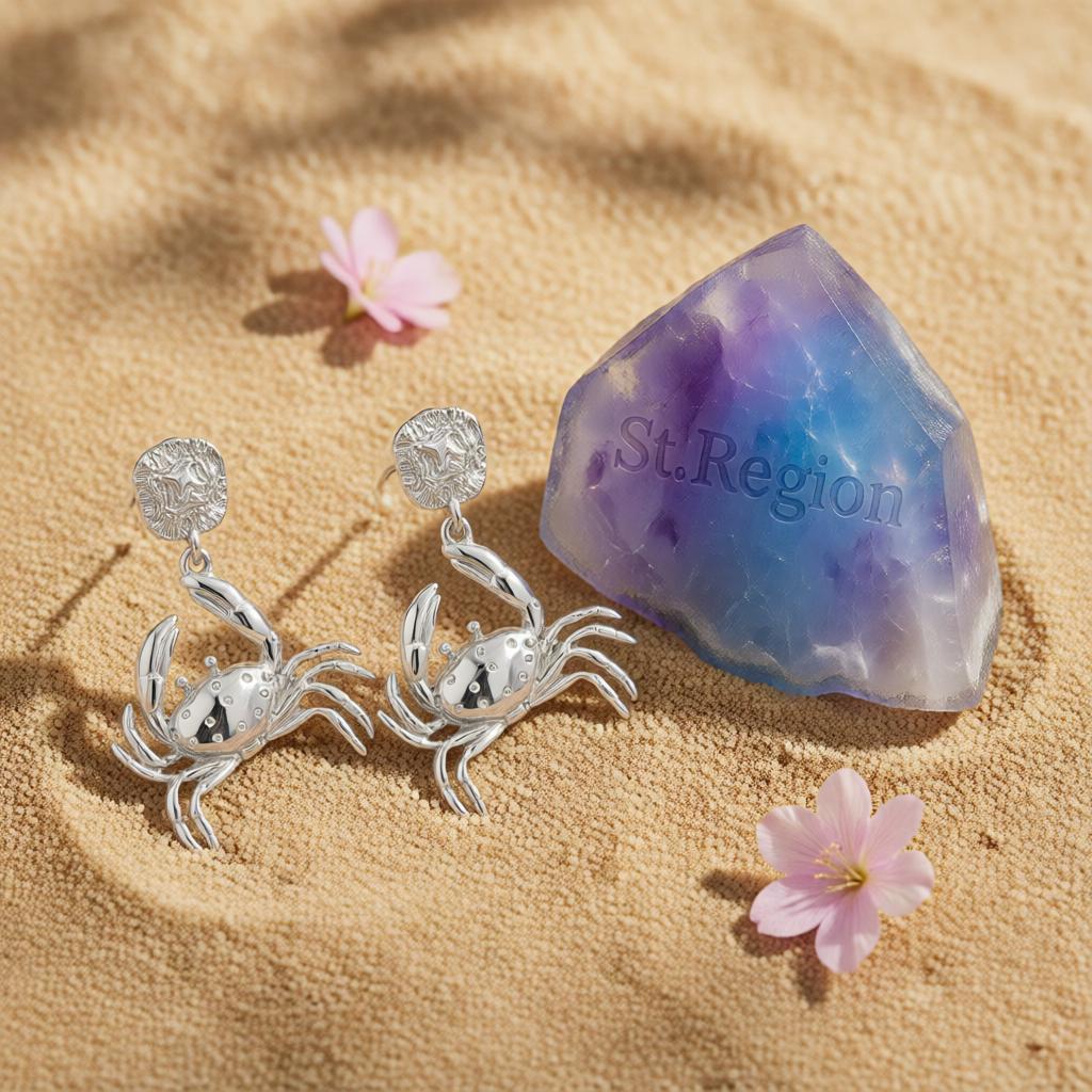 Silvertone Crab Dangle Earrings, silver drop earrings for women, elegant gift for her, detail close-up