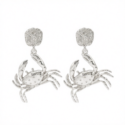 Silvertone Crab Dangle Earrings