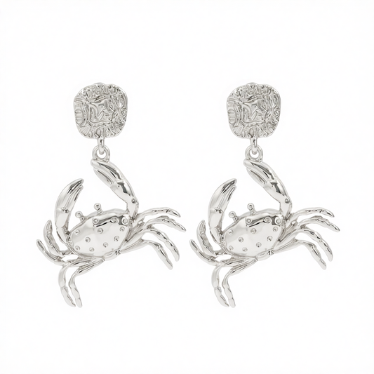 Silvertone Crab Dangle Earrings