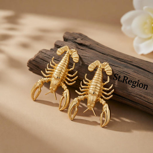 Goldtone Lobster Dangle Earrings, gold drop earrings for women, everyday style, front view