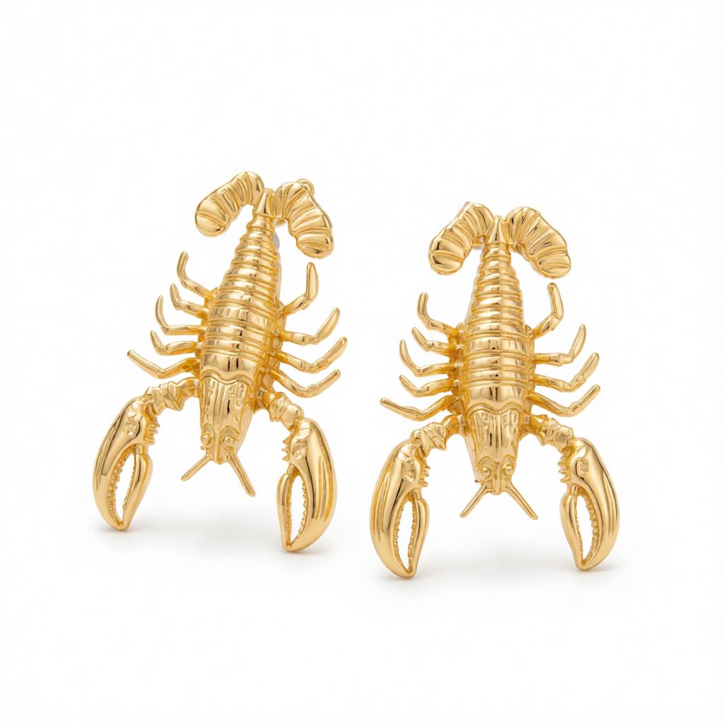 Goldtone Lobster Dangle Earrings, gold drop earrings for women, everyday style, side view