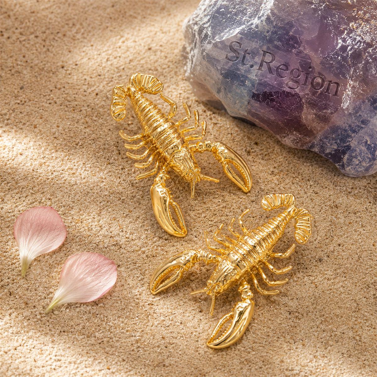 Goldtone Lobster Dangle Earrings, gold drop earrings for women, everyday style, detail close-up