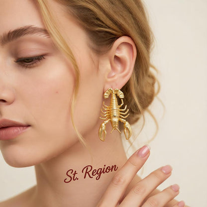 Goldtone Lobster Dangle Earrings, gold drop earrings for women, everyday style, styled look