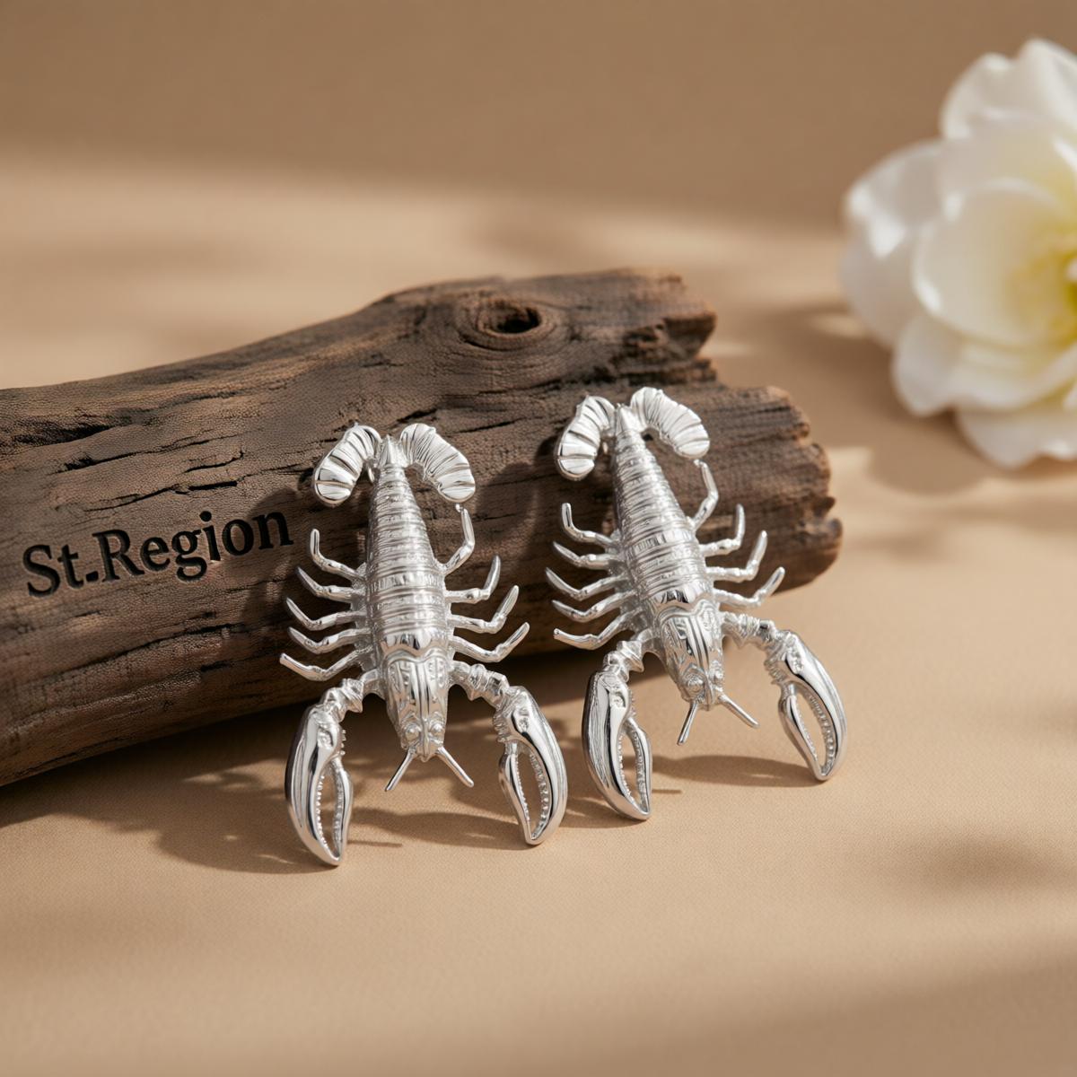 Silvertone Lobster Dangle Earrings, silver drop earrings for women, vintage-inspired design, front view