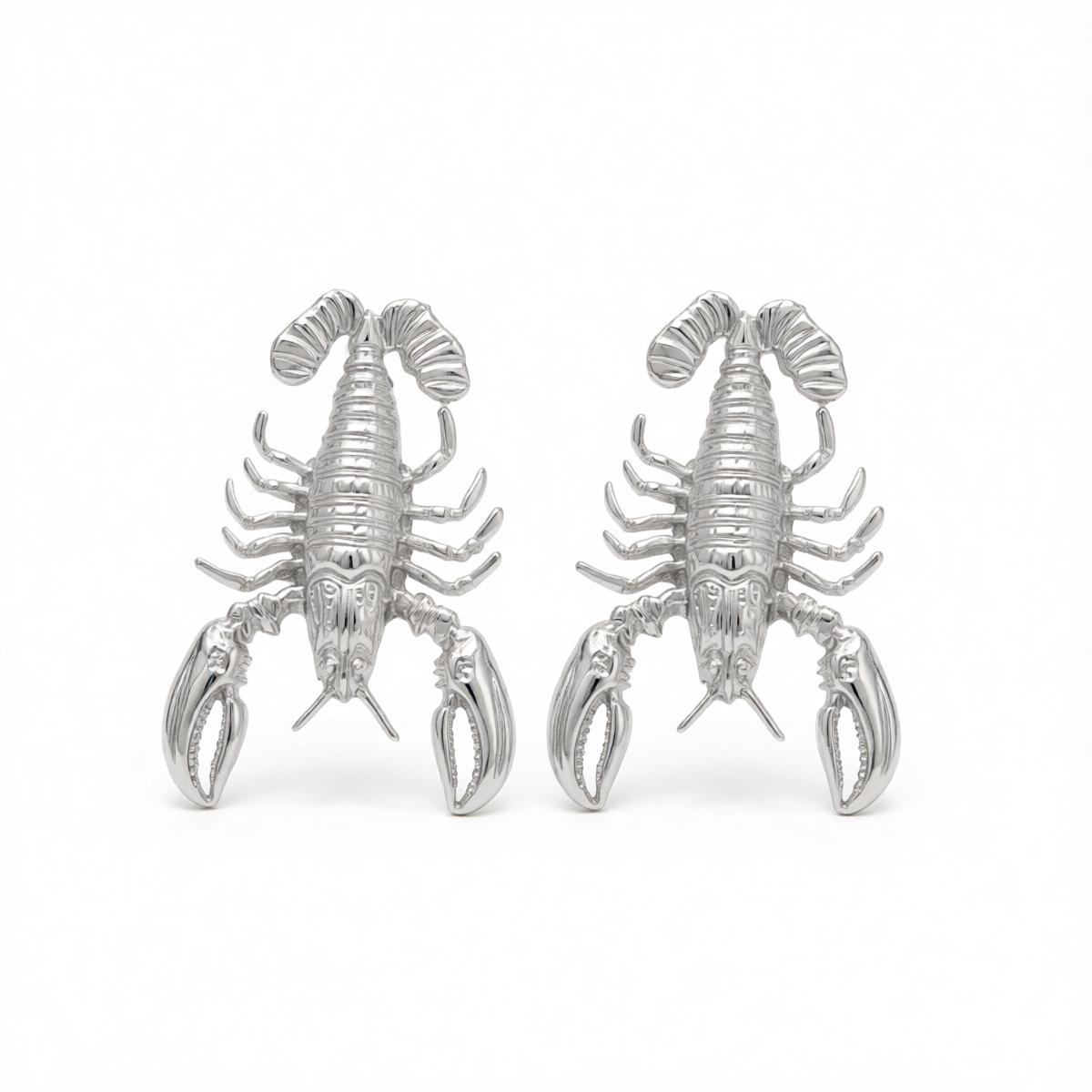 Silvertone Lobster Dangle Earrings, silver drop earrings for women, vintage-inspired design, side view
