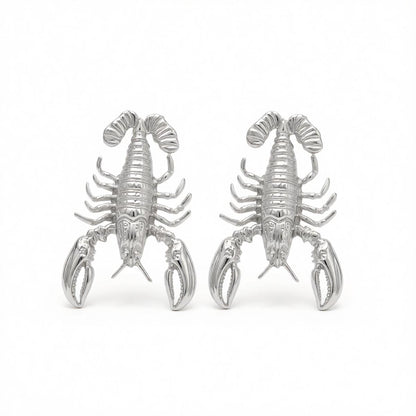 Silvertone Lobster Dangle Earrings, silver drop earrings for women, vintage-inspired design, side view