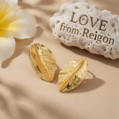 Goldtone Textured Pear Stud Earrings, cubic zirconia stud earrings for women, botanical inspired, lifestyle look