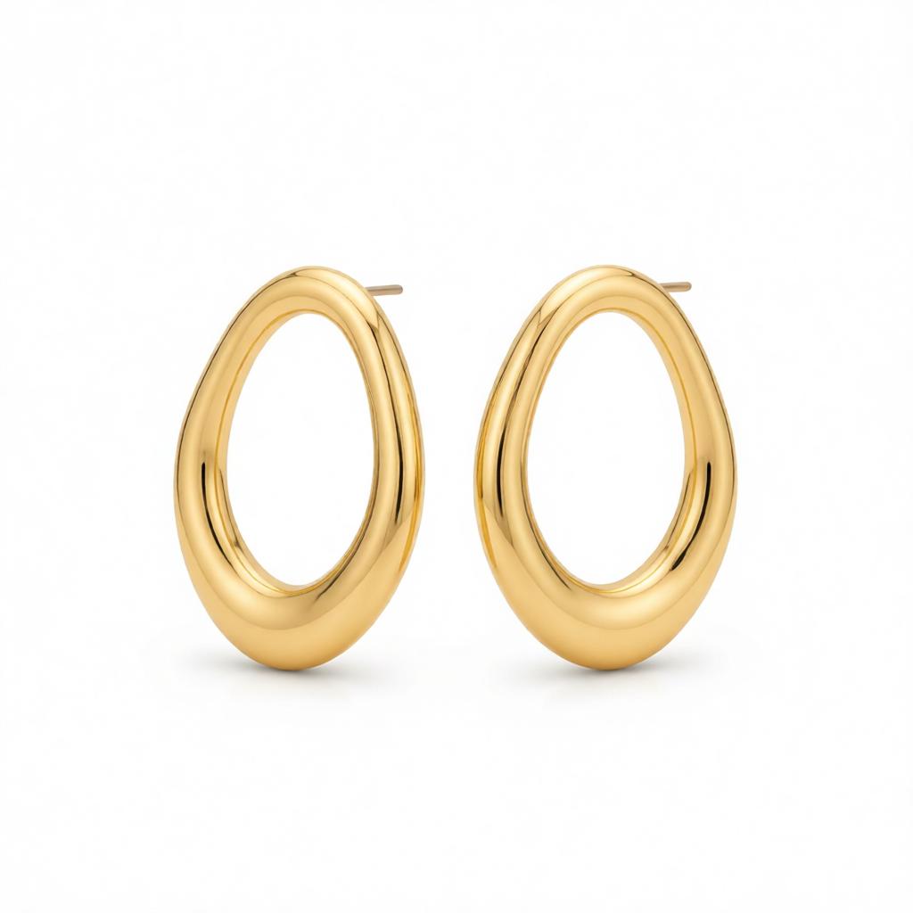 Goldtone Open Oval Stud Earrings, cubic zirconia stud earrings for women, everyday style, side view