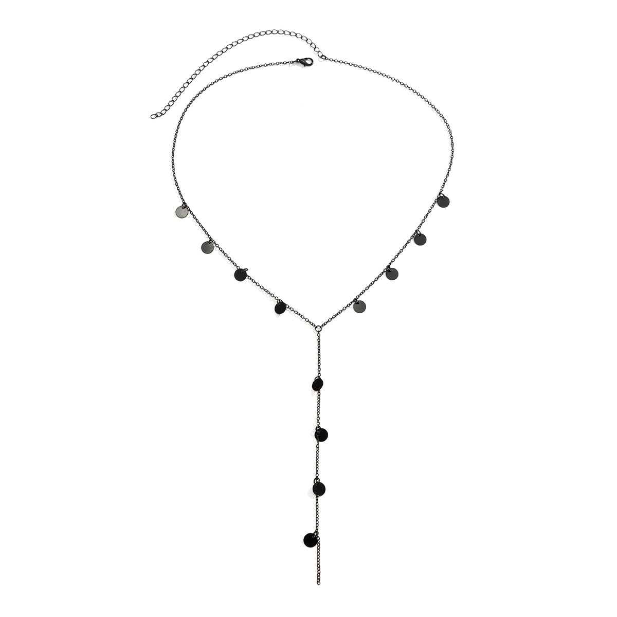 Black Sequin Tassel Lariat Necklace, pendant necklace for women, botanical inspired, detail close-up