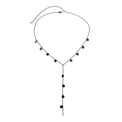 Black Sequin Tassel Lariat Necklace, pendant necklace for women, botanical inspired, detail close-up