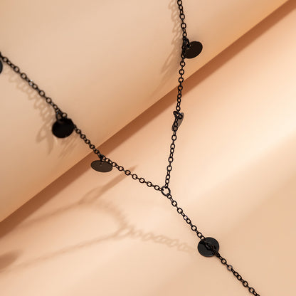 Black Sequin Tassel Lariat Necklace, pendant necklace for women, botanical inspired, styled look