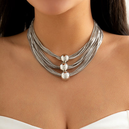 Silver-Plated Ball Layered Choker Necklace, silver pendant necklace for women, elegant gift for her, front view